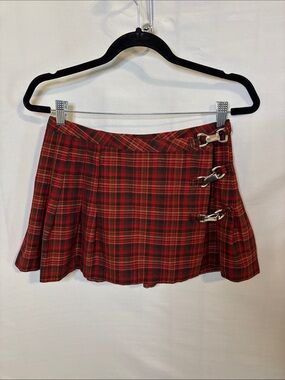 Street Code Vintage 90s Punk Tartan Plaid Mini Skirt Size 7 Red
